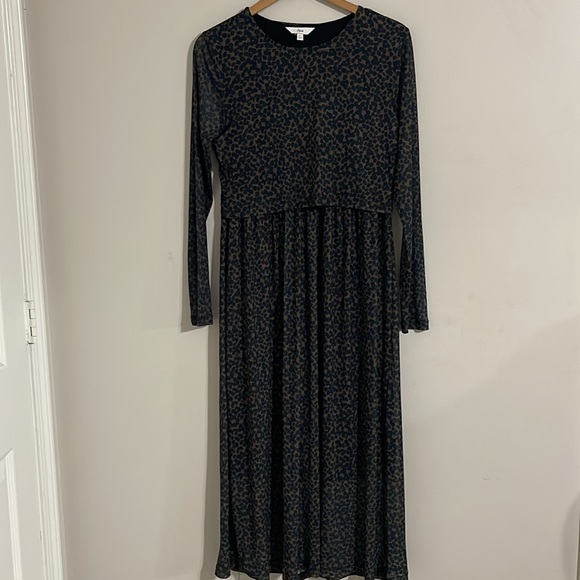 RIPE MATERNITY Tabby Crop Top Nursing Dress Leopard Print Long Sleeve Dress - Picture 1 of 11